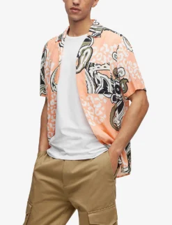 Hugo Graphic-print Relaxed-fit Woven Shirt -Falkeis Store R04101132 LIGHTPASTELRED ALT02