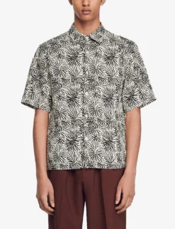 Sandro Graphic-print Relaxed-fit Linen-blend Shirt -Falkeis Store R04102449 NOIRGRIS ALT02