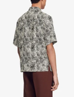 Sandro Graphic-print Relaxed-fit Linen-blend Shirt -Falkeis Store R04102449 NOIRGRIS ALT03