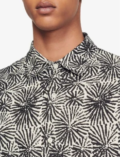 Sandro Graphic-print Relaxed-fit Linen-blend Shirt -Falkeis Store R04102449 NOIRGRIS ALT04