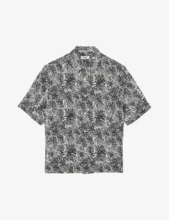 Sandro Graphic-print Relaxed-fit Linen-blend Shirt
