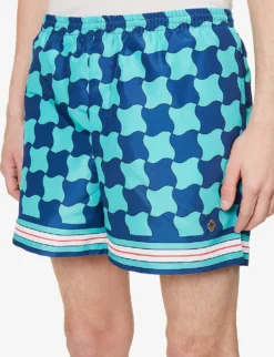 Casablanca Brand-patch Graphic-print Swim Shorts -Falkeis Store R04108435 POOLTILE ALT04
