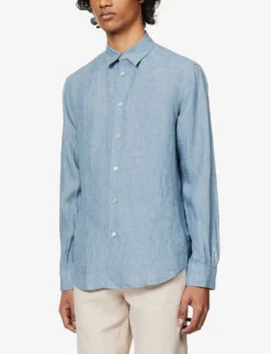 PAUL SMITH Pearlescent Button-up Regular-fit Linen Shirt -Falkeis Store R04114865 BLUE ALT02
