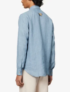 PAUL SMITH Pearlescent Button-up Regular-fit Linen Shirt -Falkeis Store R04114865 BLUE ALT03