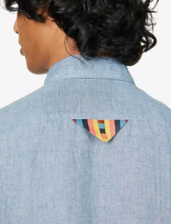 PAUL SMITH Pearlescent Button-up Regular-fit Linen Shirt -Falkeis Store R04114865 BLUE ALT04