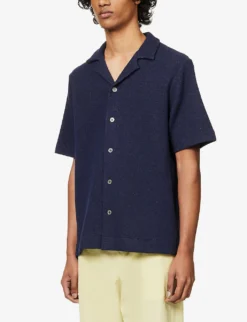 PAUL SMITH Speckled-weave Camp-collar Cotton-blend Shirt -Falkeis Store R04114876 BLUE ALT02