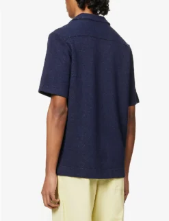 PAUL SMITH Speckled-weave Camp-collar Cotton-blend Shirt -Falkeis Store R04114876 BLUE ALT03