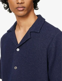 PAUL SMITH Speckled-weave Camp-collar Cotton-blend Shirt -Falkeis Store R04114876 BLUE ALT04