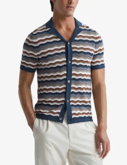 Reiss Whiteley Zig-zag Short-sleeved Stretch-knit Shirt -Falkeis Store R04116740 MULTI ALT02