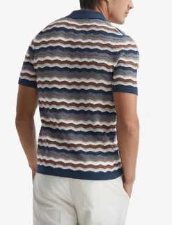 Reiss Whiteley Zig-zag Short-sleeved Stretch-knit Shirt -Falkeis Store R04116740 MULTI ALT03