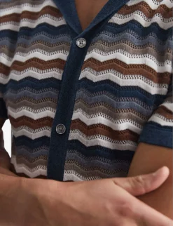Reiss Whiteley Zig-zag Short-sleeved Stretch-knit Shirt -Falkeis Store R04116740 MULTI ALT04