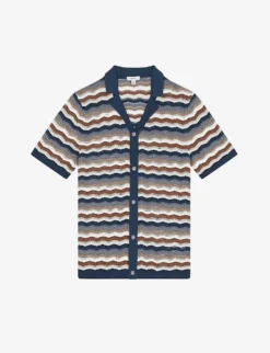 Reiss Whiteley Zig-zag Short-sleeved Stretch-knit Shirt