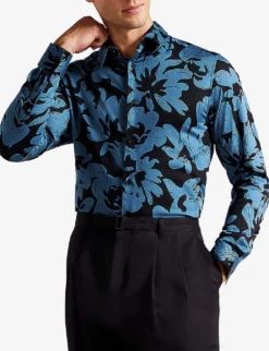 Ted Baker Altlo Floral-print Stretch-cotton Shirt 6 Ted Baker Altlo Floral-print Stretch-cotton Shirt -Falkeis Store R04117770 MIDBLUE ALT02