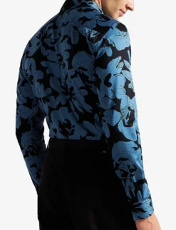 Ted Baker Altlo Floral-print Stretch-cotton Shirt 7 Ted Baker Altlo Floral-print Stretch-cotton Shirt -Falkeis Store R04117770 MIDBLUE ALT03