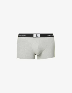 Calvin Klein Logo-waistband Stretch-recycled Cotton-blend Trunks