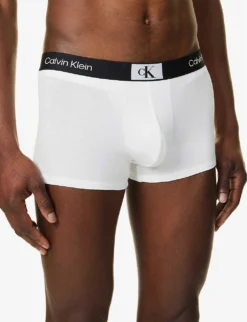 Calvin Klein Logo-waistband Low-rise Stretch-recycled Cotton-blend Trunks -Falkeis Store R04117804 WHITE ALT03