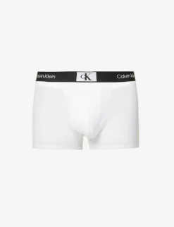 Calvin Klein Logo-waistband Low-rise Stretch-recycled Cotton-blend Trunks