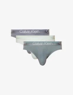 Calvin Klein Branded-waistband Pack Of Three Stretch-cotton And Recycled-polyester Briefs