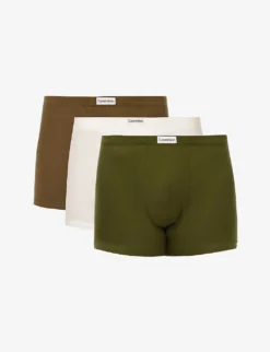 Calvin Klein Branded-waistband Mid-rise Pack Of Three Stretch-cotton And Recycled-polyester Trunks