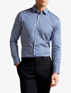 Ted Baker Border Geo-print Regular-fit Stretch-cotton Shirt 6 Ted Baker Border Geo-print Regular-fit Stretch-cotton Shirt -Falkeis Store R04121876 DKBLUE ALT02