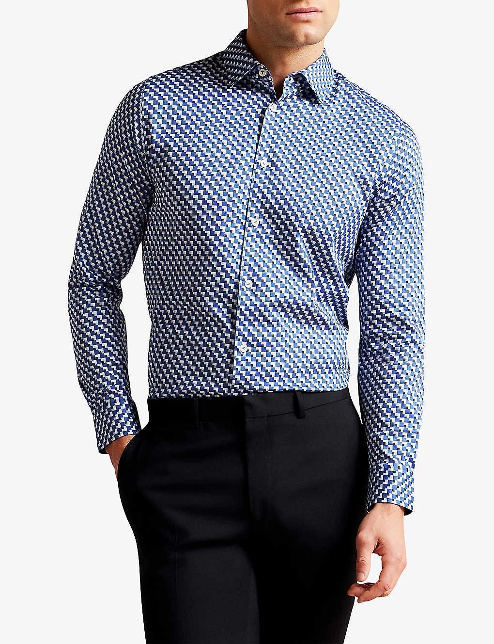Ted Baker Border Geo-print Regular-fit Stretch-cotton Shirt 3 Ted Baker Border Geo-print Regular-fit Stretch-cotton Shirt - Image 3