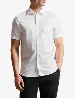 Ted Baker Knigfrd Regular-fit Short-sleeve Linen-blend Shirt -Falkeis Store R04121886 WHITE ALT02