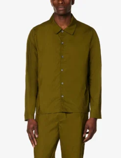Calvin Klein Logo-appliqué Relaxed-fit Stretch-cotton Pyjama Shirt -Falkeis Store R04123671 GREEN ALT02