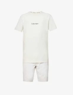 Calvin Klein Modern Structure Logo-print Cotton-blend Pyjama Set