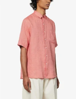 Sunspel Patch-pocket Short-sleeved Regular-fit Linen Shirt -Falkeis Store R04124835 BURNTSIENNA ALT02