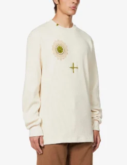 Upcycled Floral-embroidered Waffle-knit Jumper 7 Upcycled Floral-embroidered Waffle-knit Jumper -Falkeis Store R04126425 CREAM ALT02