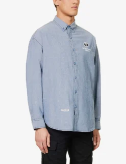 Chambray Logo-embellished Regular-fit Cotton Shirt -Falkeis Store R04127079 BLUE ALT02