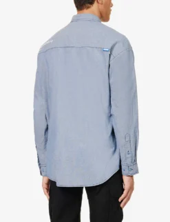 Chambray Logo-embellished Regular-fit Cotton Shirt -Falkeis Store R04127079 BLUE ALT03