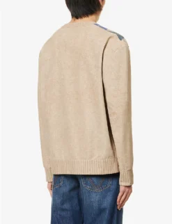 Bottega Veneta Diamond-patterned V-neck Leather Jumper -Falkeis Store R04129502 CAMELGREYBLUE ALT03