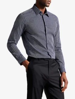 Ted Baker Boulss Circle-weave Cotton Shirt -Falkeis Store R04129698 NAVY ALT02