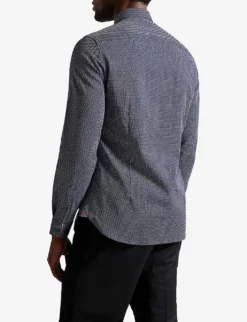 Ted Baker Boulss Circle-weave Cotton Shirt -Falkeis Store R04129698 NAVY ALT03