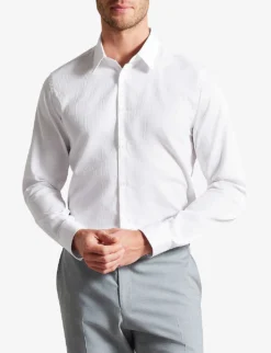 Ted Baker Haless Textured-stripe Cotton Shirt -Falkeis Store R04129699 WHITE ALT02