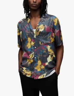AllSaints Goldberg Floral-print Camp-collar Relaxed-fit Recycled-viscose Shirt -Falkeis Store R04131678 BLACK ALT02
