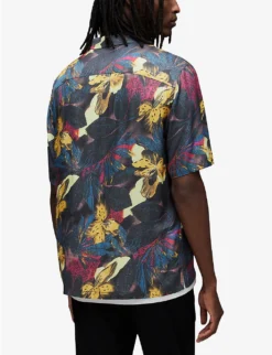 AllSaints Goldberg Floral-print Camp-collar Relaxed-fit Recycled-viscose Shirt -Falkeis Store R04131678 BLACK ALT03