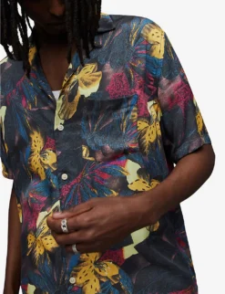AllSaints Goldberg Floral-print Camp-collar Relaxed-fit Recycled-viscose Shirt -Falkeis Store R04131678 BLACK ALT04