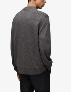 AllSaints Kilburn Ramskull-embroidered Wool And Recycled Polyamide-blend Cardigan -Falkeis Store R04132712 MONUMENTGREY ALT03