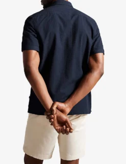 Ted Baker Stansho Regular-fit Seersucker Cotton Shirt -Falkeis Store R04133327 NAVY ALT02