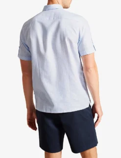 Ted Baker Lytham Striped Short-sleeved Linen And Cotton-blend Shirt -Falkeis Store R04133337 LTBLUE ALT03