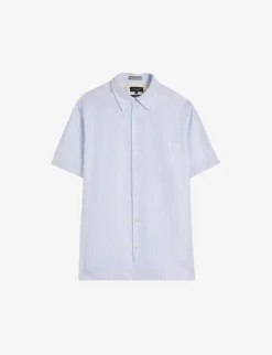 Ted Baker Lytham Striped Short-sleeved Linen And Cotton-blend Shirt