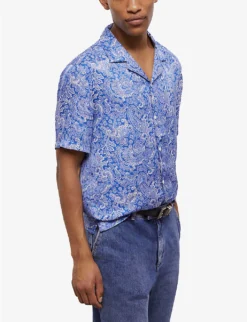 THE KOOPLES Paisley-print Hawaiian Woven Shirt -Falkeis Store R04135095 BLU01 ALT02