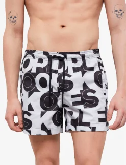 THE KOOPLES Elasticated-waist Graphic-print Woven Swim Shorts 9 THE KOOPLES Elasticated-waist Graphic-print Woven Swim Shorts -Falkeis Store R04138181 BLA01 ALT04