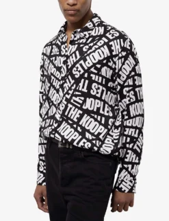 THE KOOPLES Tape Logo-print Woven Shirt -Falkeis Store R04139142 BLA09 ALT04