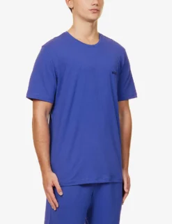 Boss Logo-embroidered Regular-fit Stretch-cotton T-shirt -Falkeis Store R04140025 BRIGHTBLUE ALT02