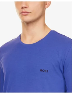 Boss Logo-embroidered Regular-fit Stretch-cotton T-shirt -Falkeis Store R04140025 BRIGHTBLUE ALT04