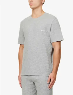 Boss Logo-embroidered Waffle-effect Cotton-blend T-shirt -Falkeis Store R04140033 MEDIUMGREY ALT02