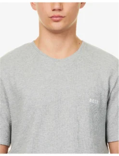 Boss Logo-embroidered Waffle-effect Cotton-blend T-shirt -Falkeis Store R04140033 MEDIUMGREY ALT04